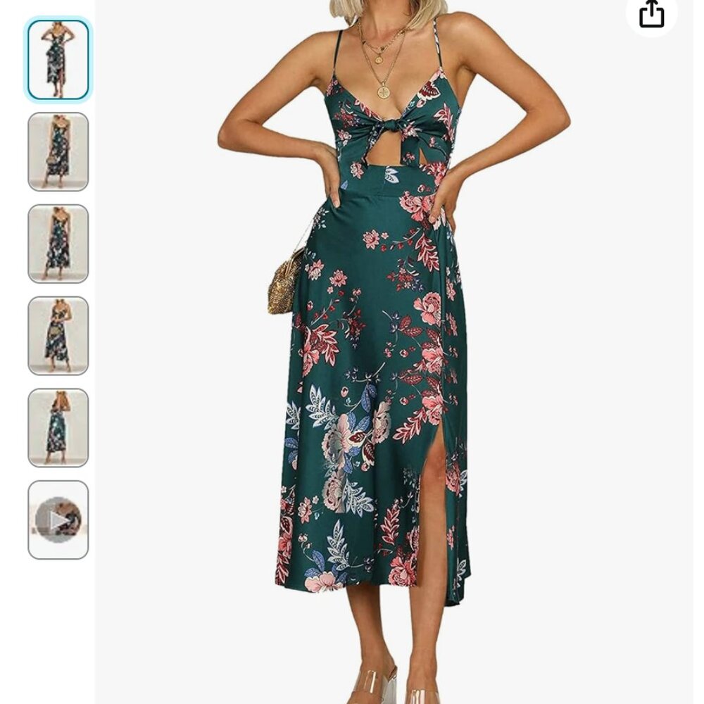 Green super sexy green floral satin dress with tie front size small